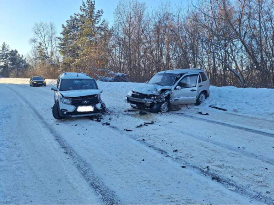 В лобовом ДТП пострадали 4 человека на заснеженной трассе под Воронежем