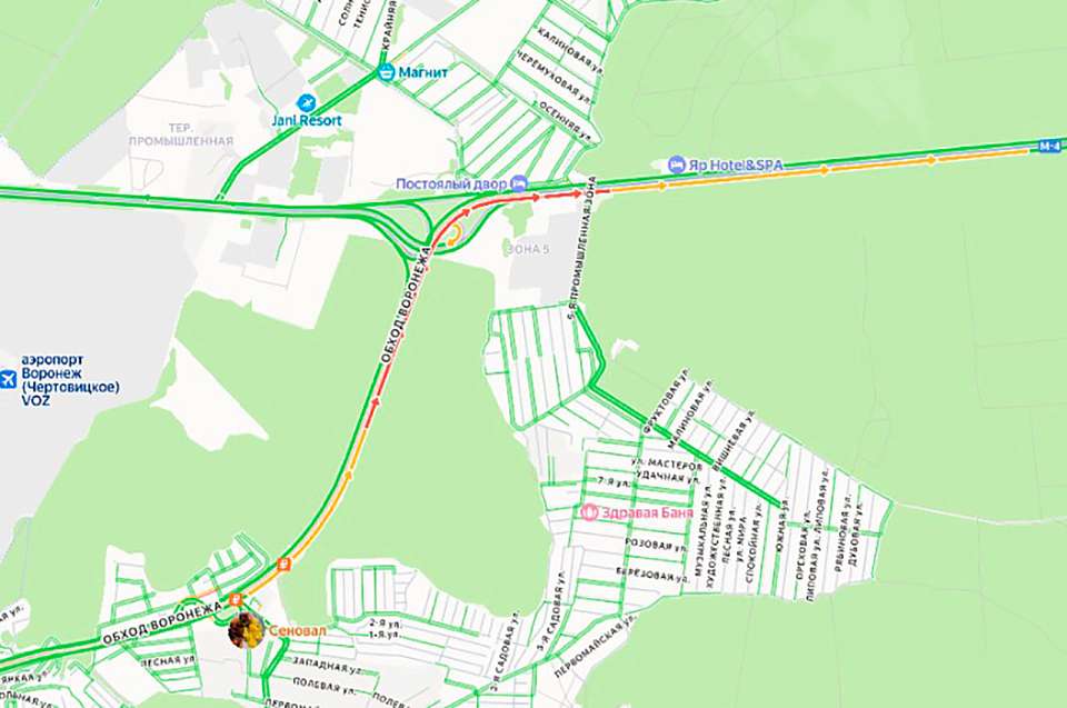 На выезде из Воронежа в субботу вечером образовалась 7-километровая пробка