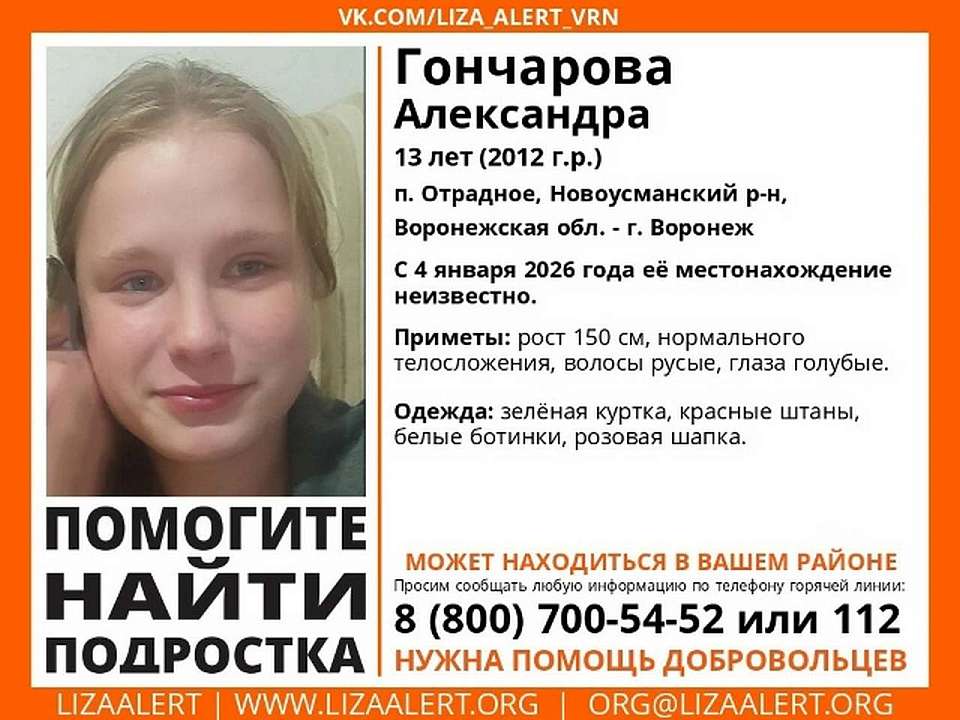 В Воронежской области начали поиск пропавшей 4 января девочки-подростка