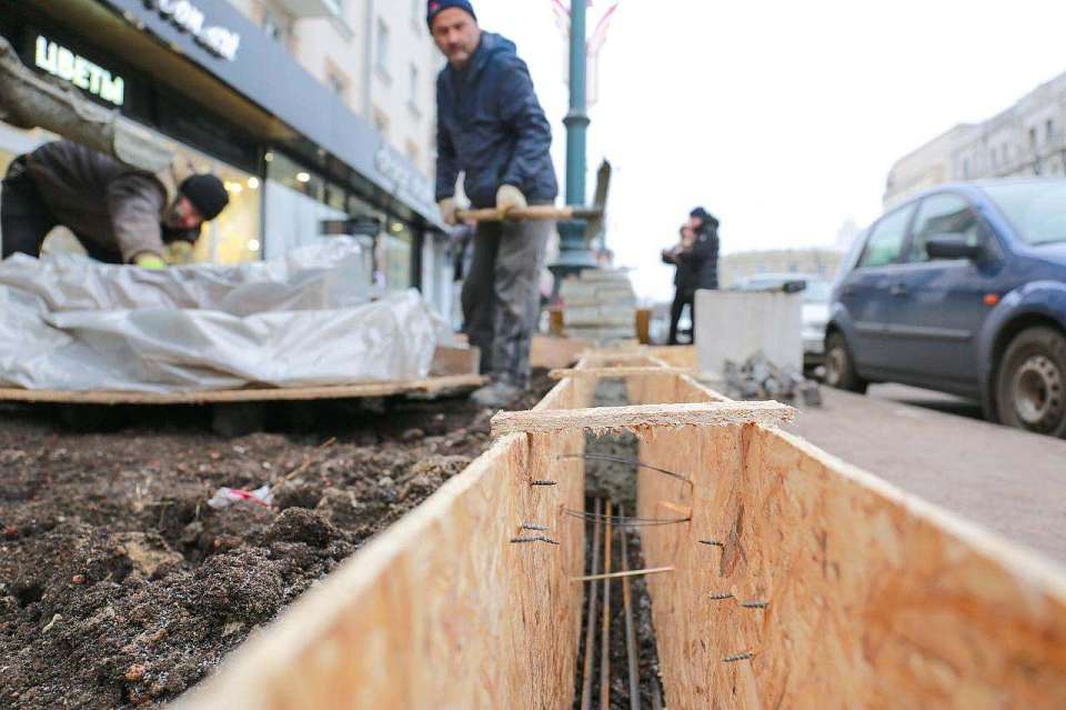 Залитый железобетонный поребрик на проспекте Революции в Воронеже защитит деревья