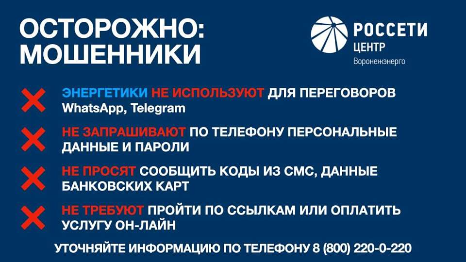 Воронежэнерго рассказывает, как не стать жертвой мошенников