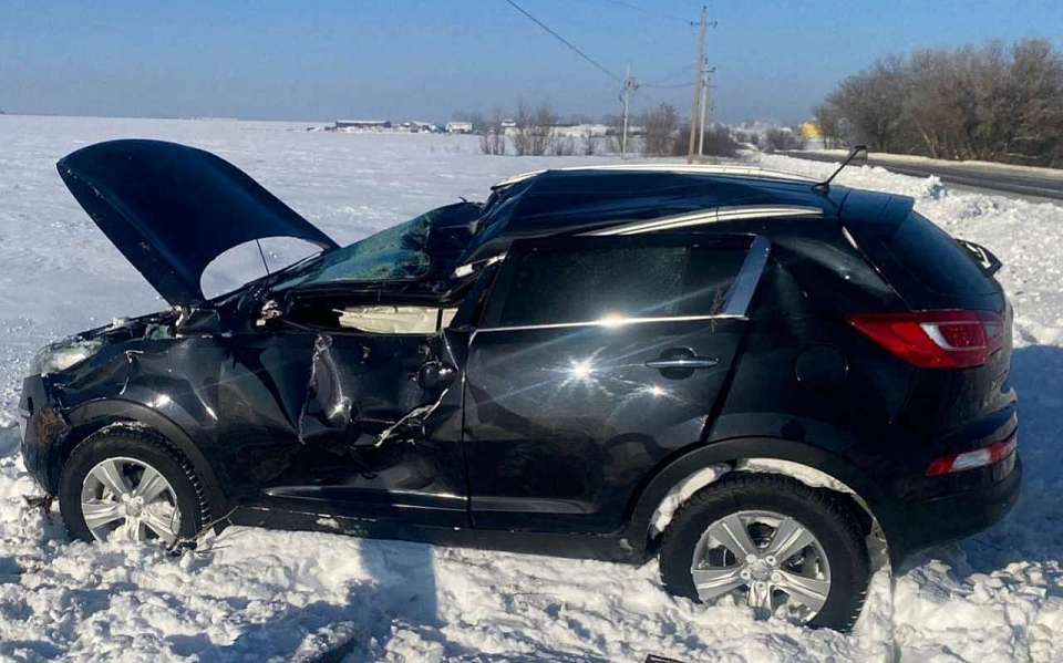 Под Воронежем иномарка съехала в кювет и врезалась в ЛЭП