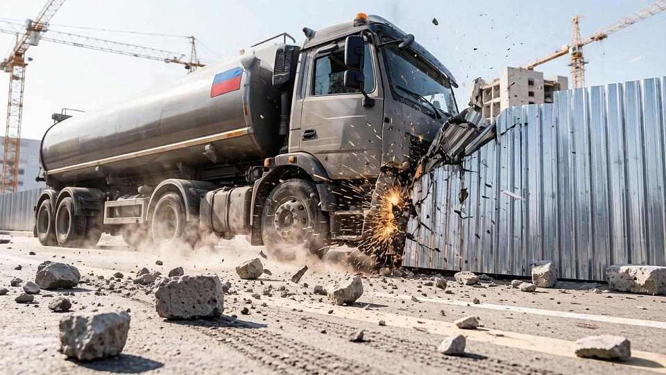В забор на стройплощадке в Воронеже врубилась автоцистерна