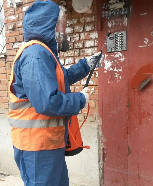 Санитарная обработка в многоквартирных жилых домах Центрального района продолжается