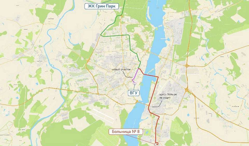 По обновлённой схеме начнёт двигаться автобус маршрута №44 в Воронеже