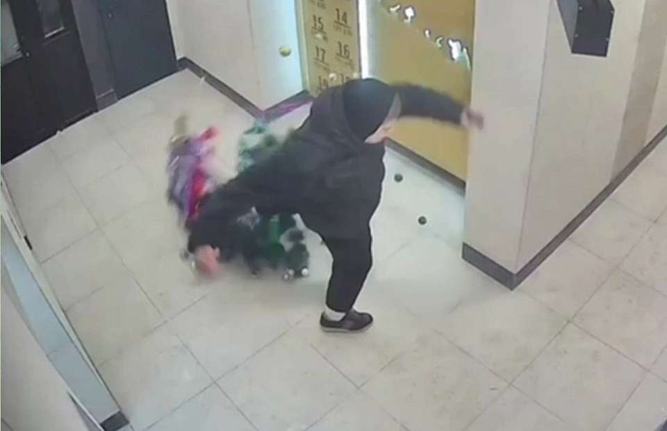 Молодой человек ногой снёс ёлку в подъезде дома в Воронеже