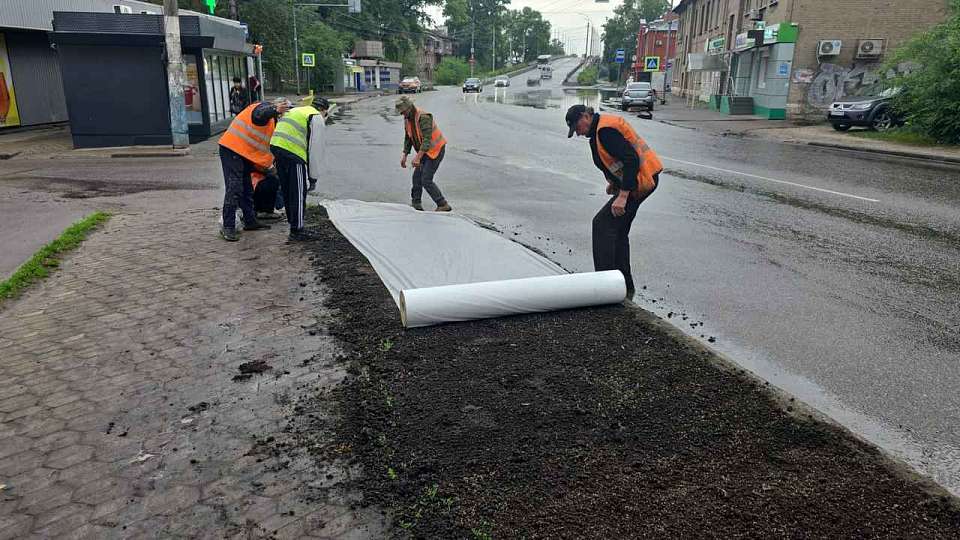 На территории Железнодорожного района продолжаются работы по восстановлению газонов